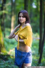 Lara is bare in the Russian woods